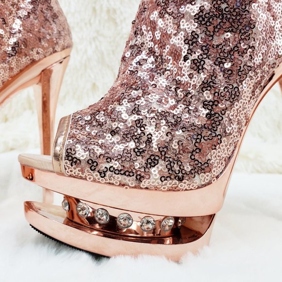 Blondie 1008 Rose Gold Sequin Slouch Shaft Platform Ankle Boots - Picture 12 of 14